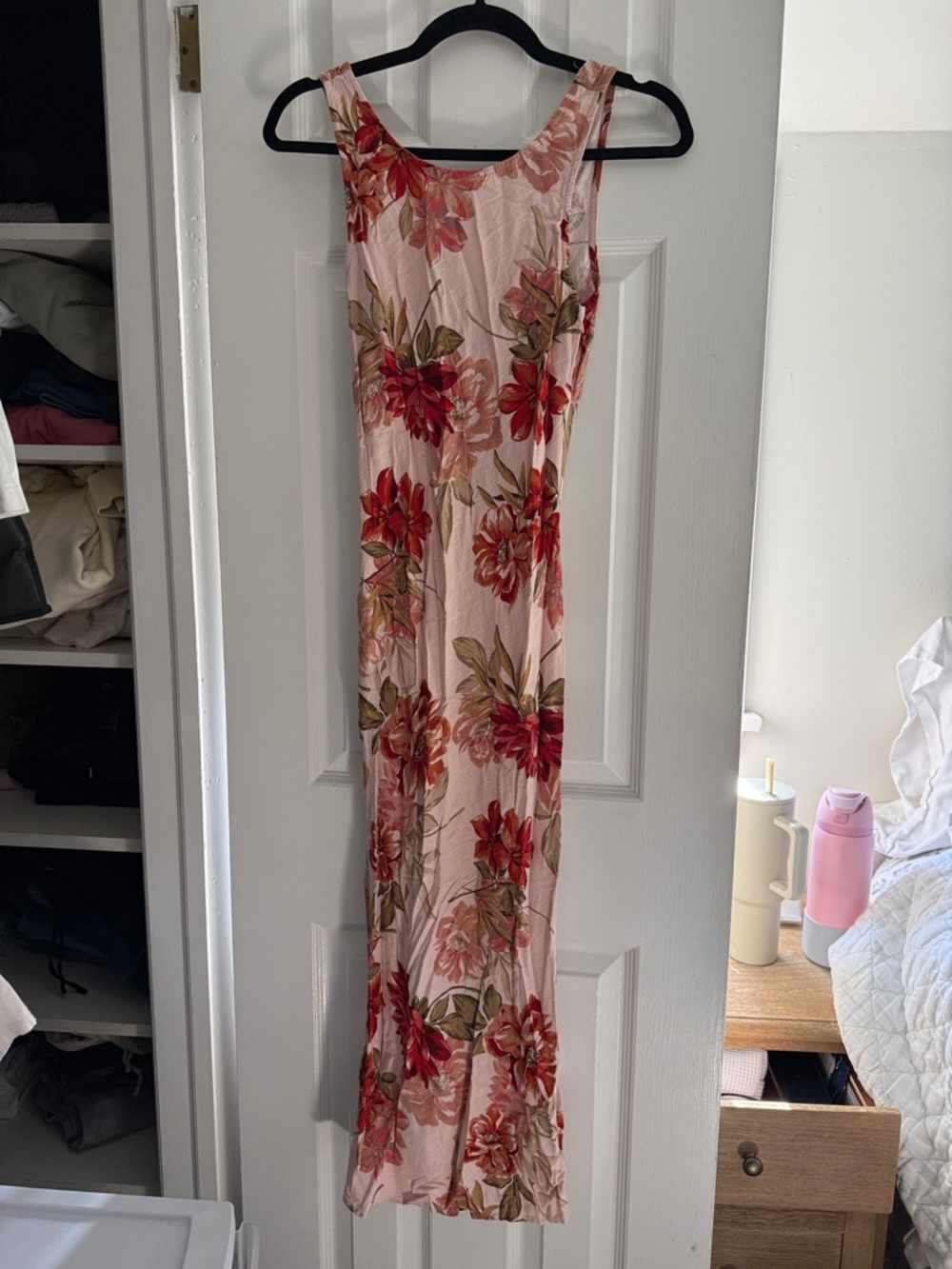 Sleeveless Pink Floral Maxi Dress